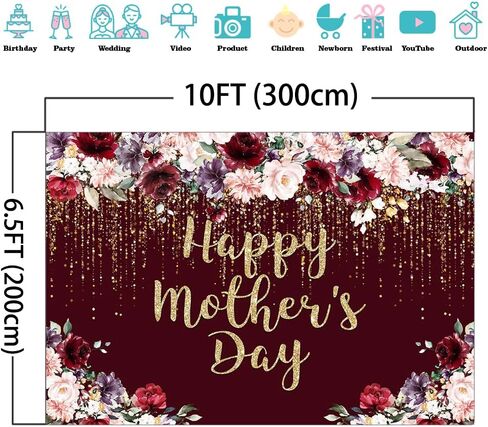 Mocsicka Rose Gold Happy Mother's Day Backdrop Floral Glitter Dots Thanks Mom Background Mother's Day Party Decorations Banner Photo Studio Props (7x5ft) in Kuwait