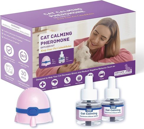 Cat Calming Diffuser, Cat Calming Pheromone Diffuser, Safe Cat Anxiety Relief, Lasts 60 Days, Reduce Stress, Cat Pheromone Diffuser (2Diffusers+2Refills) in Saudi Arabia