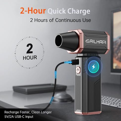 SAILHAP Compressed Air Duster 300000RPM, Cordless Electric Duster Brushless Motor Replace Canned Air, Rechargeable Mini Blower for PC, Car, Computers, Keyboard, Snow Removal & Outdoor, Great Gift in Saudi Arabia