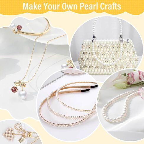 Pearl Beads for Jewelry Making, 1048 Pieces Round Pearl Beads and Gold Beads for Bracelet Making, 5 Sizes in Kuwait