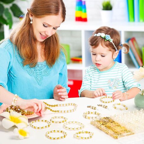 Pearl Beads for Jewelry Making, 1048 Pieces Round Pearl Beads and Gold Beads for Bracelet Making, 5 Sizes in Kuwait