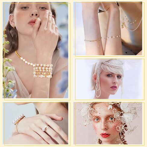 Pearl Beads for Jewelry Making, 1048 Pieces Round Pearl Beads and Gold Beads for Bracelet Making, 5 Sizes in Kuwait