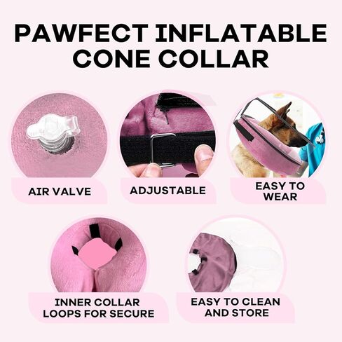 Inflatable Surgery Collar for Dogs-Enhanced Anti-Licking Protective Cone with Adjustable Strap (Grey, XL) in Kuwait