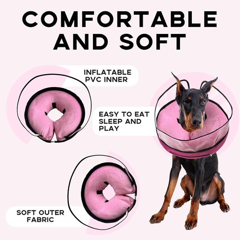 Inflatable Surgery Collar for Dogs-Enhanced Anti-Licking Protective Cone with Adjustable Strap (Grey, XL) in Kuwait