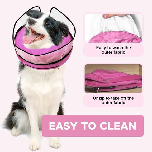 Inflatable Surgery Collar for Dogs-Enhanced Anti-Licking Protective Cone with Adjustable Strap (Grey, XL) in Kuwait
