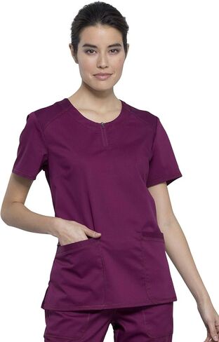 Cherokee Scrub Set for Women Zip Round Neck Scrub Top WW602 Mid Rise Tapered Leg Drawstring Scrub Pant WW105 in Saudi Arabia