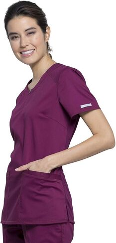 Cherokee Scrub Set for Women Zip Round Neck Scrub Top WW602 Mid Rise Tapered Leg Drawstring Scrub Pant WW105 in Saudi Arabia