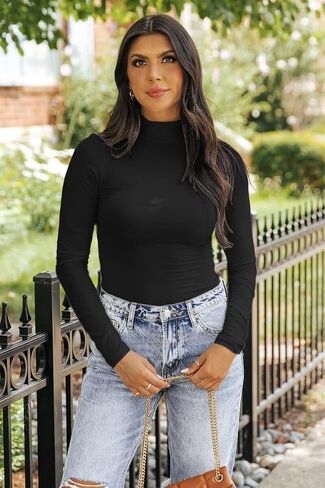 SANDERY Long Sleeve Shirts for Women Casual Mock Turtleneck Shirts Basic Ribbed Slim Fitted Cute Blouse in Saudi Arabia