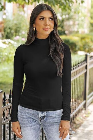 SANDERY Long Sleeve Shirts for Women Casual Mock Turtleneck Shirts Basic Ribbed Slim Fitted Cute Blouse in Saudi Arabia