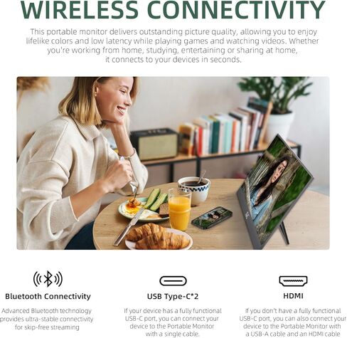 FMC 16 Inch Portable Gaming Monitor, 1600P 60Hz QHD Monitor with HDR, USB-C, HDMI, Compatible with Windows, MacBook, Phone, Switch, Xbox, PS4/5 in Kuwait