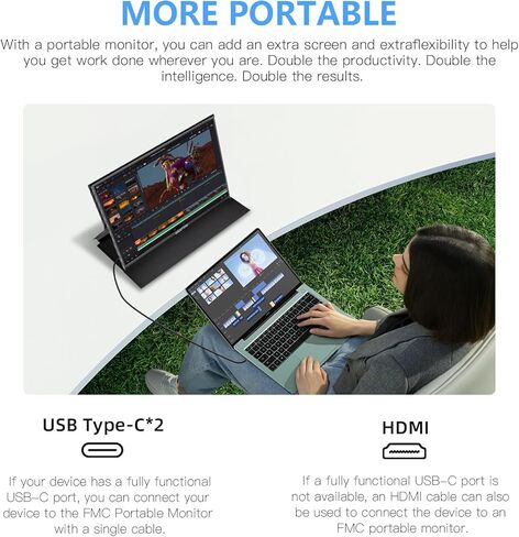 FMC 16 Inch Portable Gaming Monitor, 1600P 60Hz QHD Monitor with HDR, USB-C, HDMI, Compatible with Windows, MacBook, Phone, Switch, Xbox, PS4/5 in Kuwait