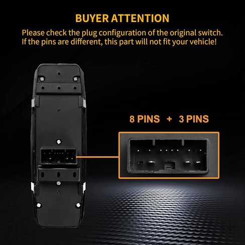 Master Power Window Switch | 8 PINS + 3 PINS Check Required | Replacement for 2012 Chrysler 300, 2016-2021Ram 1500/2500/3500, 2011-2012 Dodge Journey | Replaces# 56046826AE, 56046826AC in Saudi Arabia