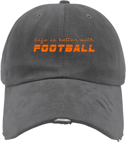 Life is Better with Football American Football Game Hats for Men Washed Distressed Baseball Caps Aesthetic Washed Ball Caps Cotton Dark Grey in Saudi Arabia