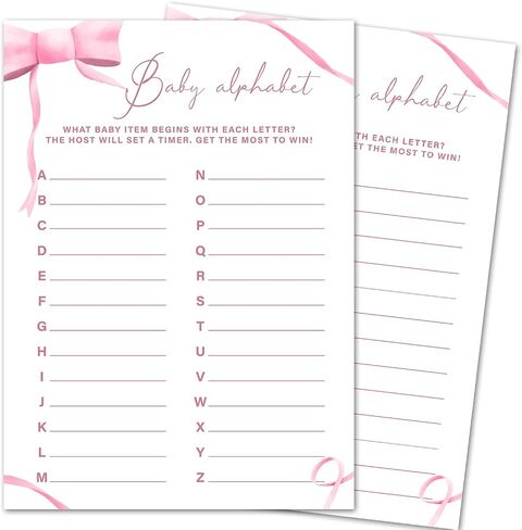 ألعاب Pink Bow Baby Shower Games ، Funny Baby Shower Games Party Scipies for 30 ضيفًا ، ألعاب استحمام الطفل للفتاة - Baby Word Scramble -P05 in Kuwait