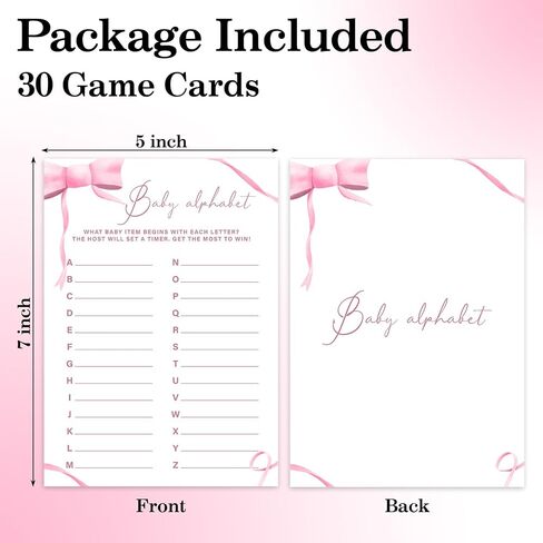 ألعاب Pink Bow Baby Shower Games ، Funny Baby Shower Games Party Scipies for 30 ضيفًا ، ألعاب استحمام الطفل للفتاة - Baby Word Scramble -P05 in Kuwait