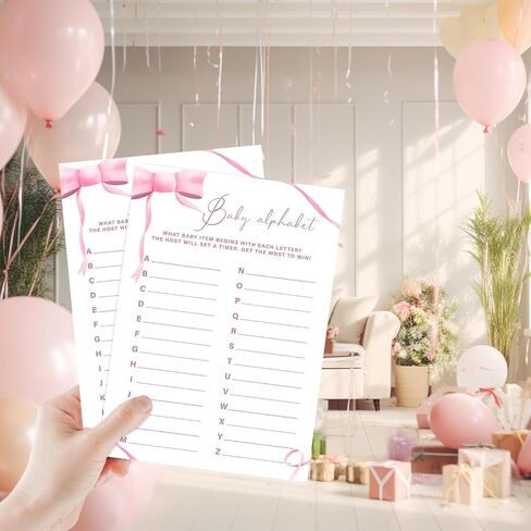 ألعاب Pink Bow Baby Shower Games ، Funny Baby Shower Games Party Scipies for 30 ضيفًا ، ألعاب استحمام الطفل للفتاة - Baby Word Scramble -P05 in Kuwait