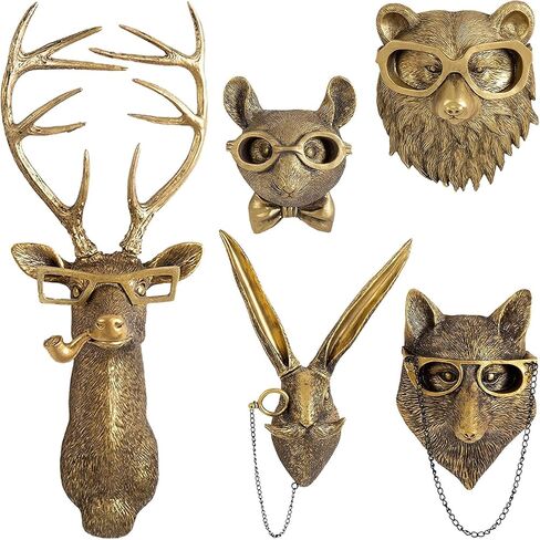 KENANLAN Animal Heads Wall Decor, Faux Deer Resin Animal Sculptures Art Decor, Bronzed Resin Animal Hanging Sculpture for Living Room Bedroom Kitchen Gift in Saudi Arabia