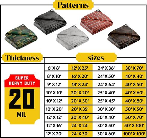 Core Tarps Extreme Heavy Duty 20 Mil Tarp Cover, Waterproof, UV Resistant, Rip and Tear Proof, Poly Tarpaulin with Reinforced Edges for Roof, Camping, Patio, Pool, Boat (Brown Wood/Black 12′ X 16′) in Saudi Arabia