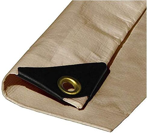 (Beige/Tan) Heavy Duty Premium Poly Tarp 12 Mil Thickness 3 Ply Coated Reinforced Canopy 6 oz 3 Layer (8'x12') Finished Size 7'.6 x 11'.6 in Kuwait