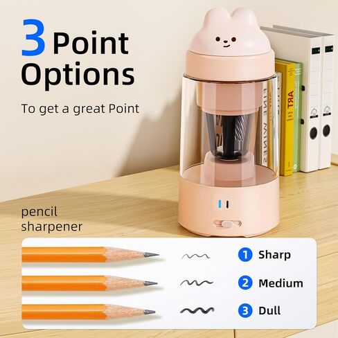 Zmol Electric Pencil Sharpener, Pink Bunny Pencil Sharpener for Colored Pencils, Auto in & Out，Fully Automatic Rechargeable Pencil Sharpener for No.2/Colored Pencils(6-8mm), Classroom/Office/Home in Kuwait