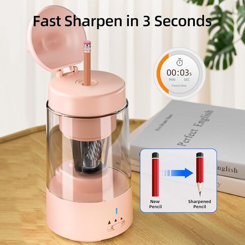 Zmol Electric Pencil Sharpener, Pink Bunny Pencil Sharpener for Colored Pencils, Auto in & Out，Fully Automatic Rechargeable Pencil Sharpener for No.2/Colored Pencils(6-8mm), Classroom/Office/Home in Kuwait
