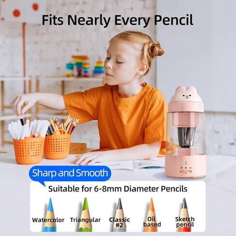 Zmol Electric Pencil Sharpener, Pink Bunny Pencil Sharpener for Colored Pencils, Auto in & Out，Fully Automatic Rechargeable Pencil Sharpener for No.2/Colored Pencils(6-8mm), Classroom/Office/Home in Kuwait