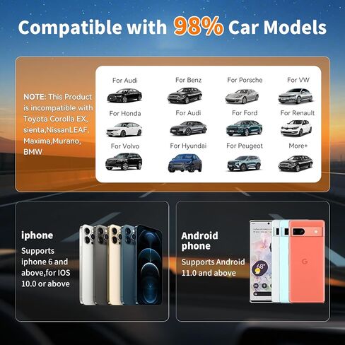 Leadtree 2 in 1 carplay Dongle ، قم بتحويل سلكية إلى محول CarPlay اللاسلكي اللاسلكي ومحول Adoroid Auto اللاسلكي ، وتوصيل التوصيل والتشغيل Easy Setup Update ، للسيارات السلكية المصنع بعد عام 2016 in Kuwait