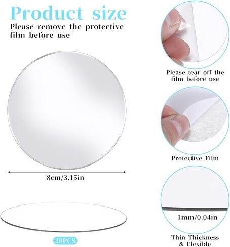 20Pcs Mini Acrylic Round Mirror Tiles Circles Craft Mirror Tiles Self Adhesive Mirror Stickers Decorative Mosaic Mirror Sheets for DIY Crafts, Wall Decor, Jewelry Making (2 Inch) in Kuwait