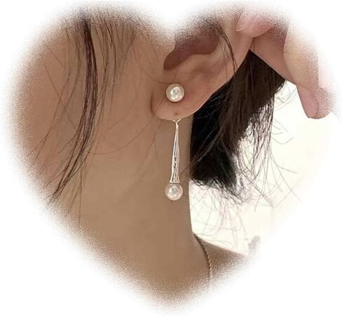Handmade Teardrop Pearl Jacket Drop Earrings for Women Vintage Pearl Earrings Teardrop Dangle Earrings Gold Pearl Stud Earrings Pearl Front Back Earrings Jewelry for Girls Gifts (Gold) in Saudi Arabia