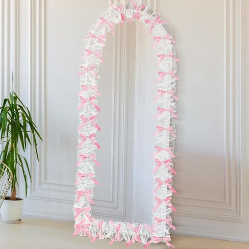Leinuosen Pink Bow Lace Mirror Frame Trim 16.4 FT Bow Lace Lorder for Mirror Decor ، Romantage and Vintage Girl Bey Bather Decor in Saudi Arabia