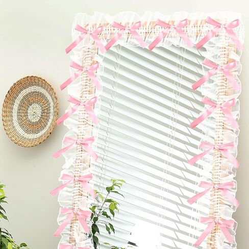 Leinuosen Pink Bow Lace Mirror Frame Trim 16.4 FT Bow Lace Lorder for Mirror Decor ، Romantage and Vintage Girl Bey Bather Decor in Saudi Arabia