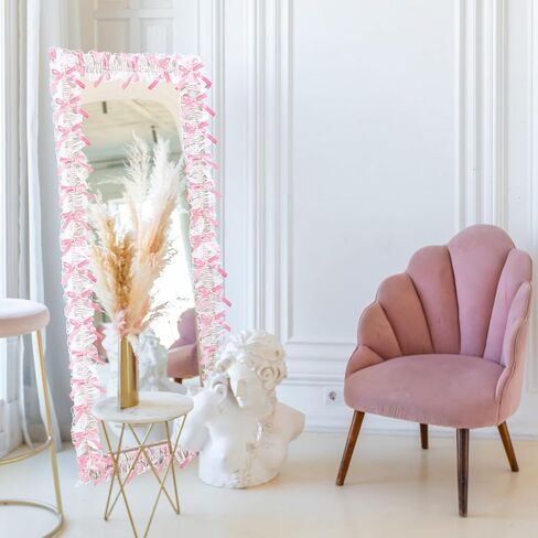 Leinuosen Pink Bow Lace Mirror Frame Trim 16.4 FT Bow Lace Lorder for Mirror Decor ، Romantage and Vintage Girl Bey Bather Decor in Saudi Arabia