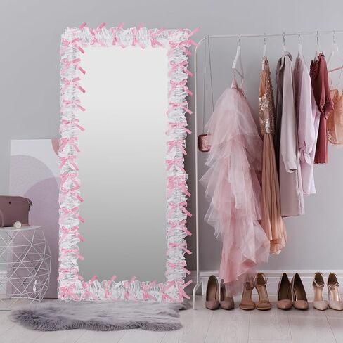 Leinuosen Pink Bow Lace Mirror Frame Trim 16.4 FT Bow Lace Lorder for Mirror Decor ، Romantage and Vintage Girl Bey Bather Decor in Saudi Arabia