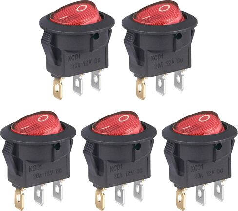 Round Rocker Switch 12V 20A الضوء الأحمر Iluminated Rocker Switch On Off 3 Pin Circle Square Toggles Toggles لقارب شاحنة سيارة RV (حزمة من 5 مساءً) in Kuwait