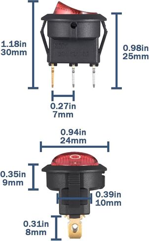 Round Rocker Switch 12V 20A الضوء الأحمر Iluminated Rocker Switch On Off 3 Pin Circle Square Toggles Toggles لقارب شاحنة سيارة RV (حزمة من 5 مساءً) in Kuwait