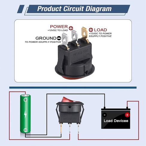 Round Rocker Switch 12V 20A الضوء الأحمر Iluminated Rocker Switch On Off 3 Pin Circle Square Toggles Toggles لقارب شاحنة سيارة RV (حزمة من 5 مساءً) in Kuwait