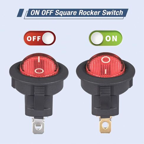 Round Rocker Switch 12V 20A الضوء الأحمر Iluminated Rocker Switch On Off 3 Pin Circle Square Toggles Toggles لقارب شاحنة سيارة RV (حزمة من 5 مساءً) in Kuwait