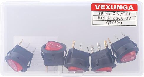Round Rocker Switch 12V 20A الضوء الأحمر Iluminated Rocker Switch On Off 3 Pin Circle Square Toggles Toggles لقارب شاحنة سيارة RV (حزمة من 5 مساءً) in Kuwait