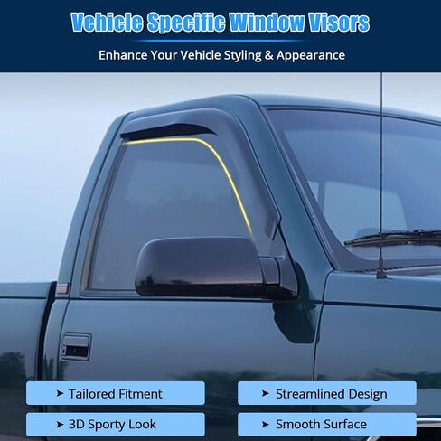 FREEMOTOR802 Tape-on Window Visors Sun Rain Guards, Fit for 1988-1998 Chevrolet & GMC C/K 1500 2500 3500 Regular Cab, Slim Style Smoke Tinted Acrylic 2 PCS Car Side Window Wind Deflectors Vent Visors in Saudi Arabia