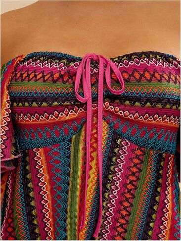 Wdirara Women's Plus Size Boho مخططة قبالة قميص Tee Teae الكتف in Saudi Arabia