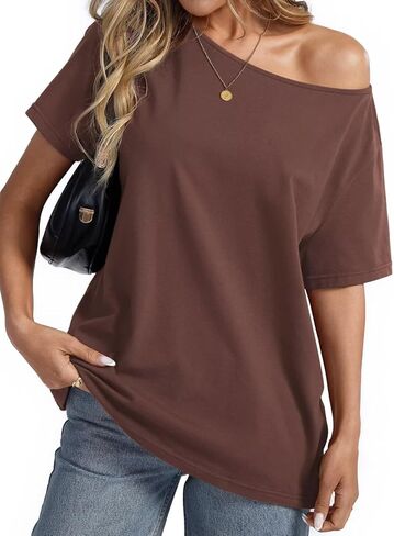 القطن النسائي كبير الحجم tshirts قارب عنق قبالة الكتف الأكمام قصيرة الأكمام in Saudi Arabia