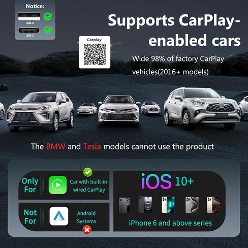 Wireless CarPlay Adapter,2 in 1 Mini Size Wireless CarPlay & Android Auto Adapter,Plug & Play Wireless CarPlay Dongle - No Cables Needed for Cars 2016+ in Saudi Arabia