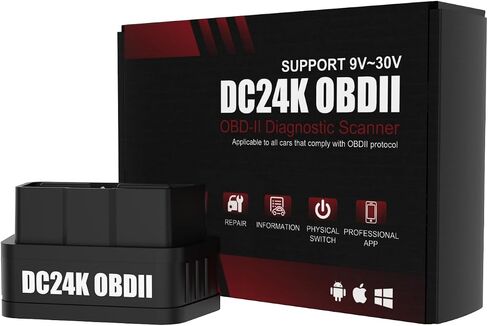 DC24K Bluetooth OBD2 Manner Diagnostic Tool 24V لنظام iOS & Android | قارئ رمز السيارة وإعادة ضبط ضوء المحرك | تشخيص الكمبيوتر اللاسلكي للسيارة | الماسح الضوئي OBDII لجميع المركبات (الأزرق) in Kuwait