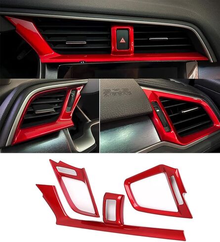 Car Accessories Fit for Honda 10th Gen Civic 2016-2021 Interior Console Dashboard Air Condition Outlet Vent Trim Cover Frame (Red) ABS 3 PCS in Saudi Arabia