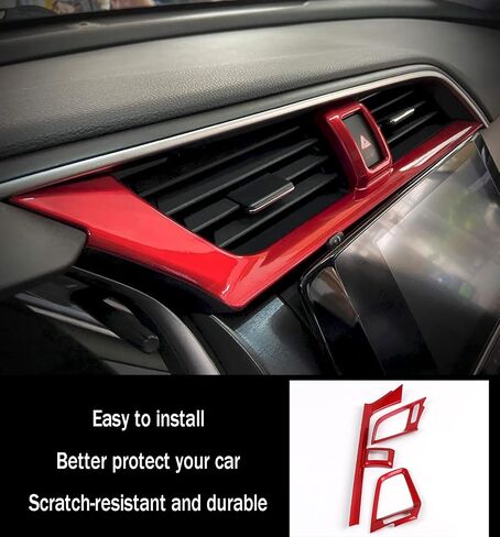 Car Accessories Fit for Honda 10th Gen Civic 2016-2021 Interior Console Dashboard Air Condition Outlet Vent Trim Cover Frame (Red) ABS 3 PCS in Saudi Arabia