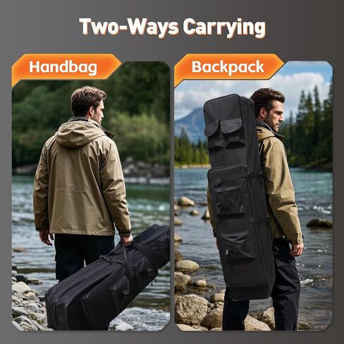 Heavy-Duty Fishing Rod Bag 600D Waterproof Oxford Fabric, Large Capacity with 2 Main Compartments + Multi-Pockets, Scratch-Proof Protection Fishing Pole Reel Case, Nice Fishing Gift for Men in Saudi Arabia