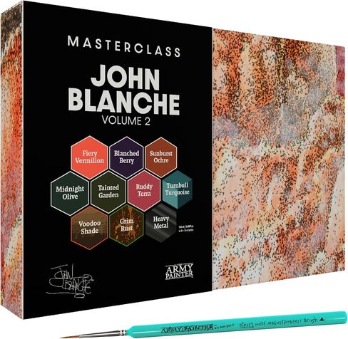 The Army Painter, Masterclass John Blanche Volume 1 Paint Set, 6 x Warpaints Fanatic Paints, 1 unique Speedpaint, 2 Washes, 1 Metallic, 1 Art Print & 1 Brush - Model Paint for Miniature Wargaming in Saudi Arabia