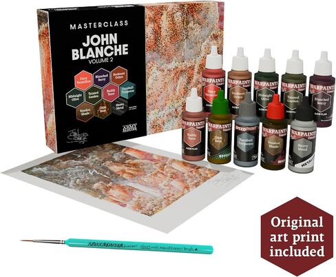 The Army Painter, Masterclass John Blanche Volume 1 Paint Set, 6 x Warpaints Fanatic Paints, 1 unique Speedpaint, 2 Washes, 1 Metallic, 1 Art Print & 1 Brush - Model Paint for Miniature Wargaming in Saudi Arabia