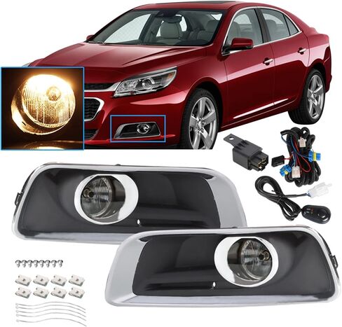 2Pcs Fog Lights Assembly Replacement for 2013-2015 Chevy Malibu with Bulbs + Bezels + Harness Switch Kit Driver & Passenger Side in Saudi Arabia