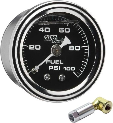 GlowShift Liquid Filled Mechanical 100 PSI Fuel Pressure Gauge Kit with -4 an Rail Pressure Adapter for Chevy GM LS1 LS2 LS3 LS6 Engines - Black Dial - 1/8-27 NPT Thread - 1-1/2" Diameter in Saudi Arabia